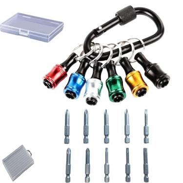 Imagem de Chaveiro com suporte de broca, chave de fenda magnética de liberação rápida com 10 pontas de aço S2, haste hexagonal de 6 mm e mosquetão, cor para EDC, furadeira, presente exclusivo para homens