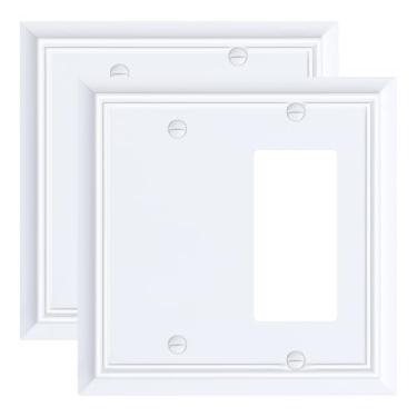 Imagem de Pacote com 2 placas de parede brancas/decoradoras, placas decorativas de interruptor e tampas de tomada, placas de parede de fibra de bambu natural durável para tomadas elétricas, receptáculo, tomada