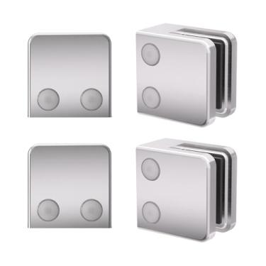 Imagem de Braçadeira de vidro - Aço inoxidável 304/316 Flat Back Square 1/10.2 cm-3/20.3 cm (6 mm-10 mm) Suporte de clipe de vidro temperado polido para corrimão de balaustrada (AISI304-escovado, pacote com 4)