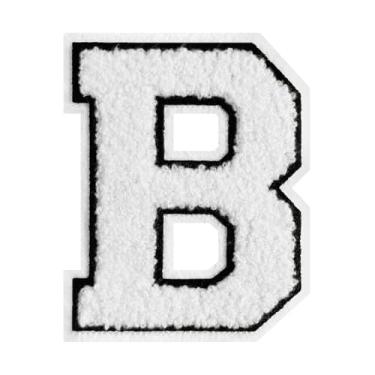 Imagem de 1 PÇ Patch de letra de chenille de ferro branco de 11,4 cm com borda preta – Remendos do alfabeto para roupas, jaquetas, mochilas, chapéus para decoração personalizada, nome personalizado e artesanato