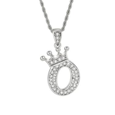 Imagem de Colares femininos com inicial de prata, colar longo com pingente delicado de letra A-Z, colar com nome de coroa, joias para presente feminino, One size, Metal, Sem Pedra Preciosa