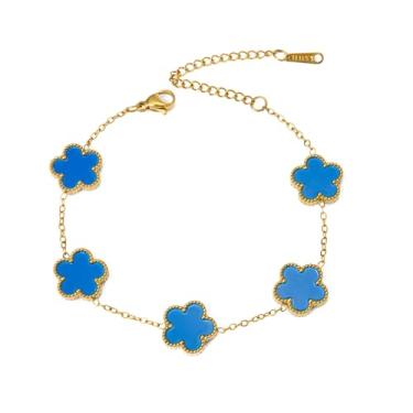 Imagem de CJL CANKIRA Pulseira feminina com pingente de trevo banhado a ouro 18K - joia de trevo de quatro folhas, presente moderno para ela em aço inoxidável, Medium, Aço inoxidável, Sem Pedra Preciosa