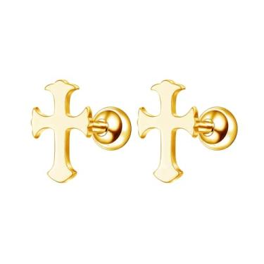 Imagem de Niaspi 2 peças de brincos de cartilagem cruzada para mulheres e homens, de aço inoxidável, pequenos parafusos nas costas, concha, hélice, tragus, joias de piercing, Aço inoxidável, Sem pedra preciosa