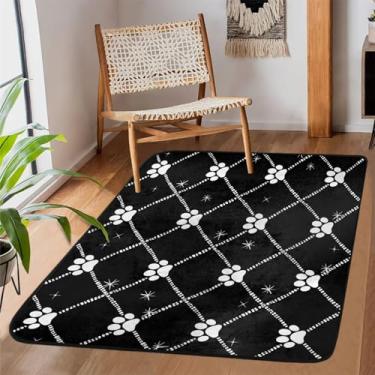 Imagem de Tapete de área de 1,2 m x 1,8 m para sala de estar, lavável à máquina, estampa de patas de animais, tapete antiderrapante, tapete macio para sala de estar, quarto, sala de jantar, berçário, cozinha