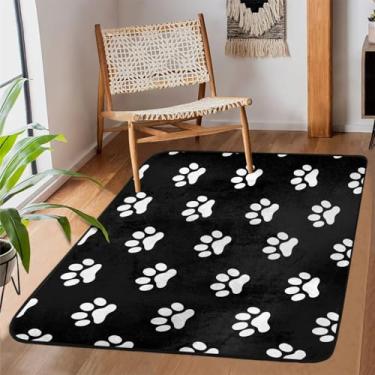 Imagem de Tapete de área para sala de estar, lavável à máquina, estampa de pata, fofo, preto, antiderrapante, tapete macio, para sala de estar, quarto, sala de jantar, berçário, cozinha, decoração de casa