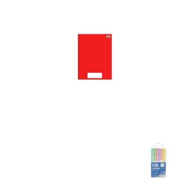 Imagem de Kit Caderno Brochura Capa Dura Pepper Vermelho 80 Folhas + Marca Texto Lumini Estojo 6 Cores