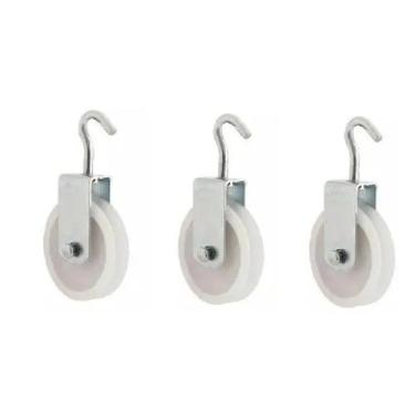 Imagem de KIT 3 ROLDANA PLASTICA NYLON PARA VARAL 8cm COM GANCHO REFORÇADA - Con