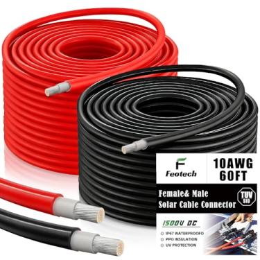 Imagem de Feotech Cabo de extensão solar Twin Wire 60FT - 10AWG (6mm²) Fio de cobre estanhado para uso externo, automotivo, RV, barco e marítimo - preto e vermelho