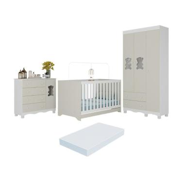 Imagem de Quarto De Bebê Completo C-berço Americano 3 Em 1 Colchão Ternura Multimóveis MP4671 Branco-off White