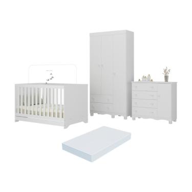 Imagem de Quarto De Bebê Completo Berço Americano 3 Em 1 Colchão Dengo Multimóveis MP4608 Branco