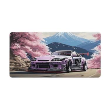 Imagem de JDM Carro R32 Flores de cerejeira neve montanha mesa tapete de mouse pad antiderrapante grande material de escritório tapete de mesa de borracha impermeável almofada de escrita para escritório jogo