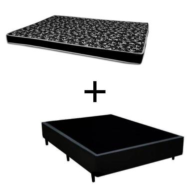 Imagem de Cama Box Casal 138 Tecido Sintético Preto Com Colchão Hamburgo - 100% Espuma - D28 Preto 54x138x188