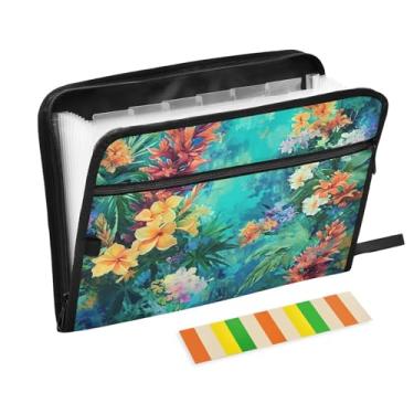 Imagem de Wassud Acordeão de flores coloridas organizador de arquivos com letras A4 pastas de arquivo de papel organizador de documentos com etiquetas pasta de arquivo expansível 13 bolsos