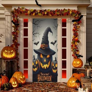 Imagem de Wassud Decoração de capa de porta de abóbora maligna faixa interna externa decoração de casa de varanda grande decoração de porta da frente 96 x 98 polegadas
