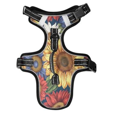 Imagem de STAYTOP Peitoral de girassóis brilhantes para cães/gatos, ajustável, macio, acolchoado, peitoral para animais de estimação, refletivo, sem asfixia, clipe frontal de fácil controle para cães/gatos - P