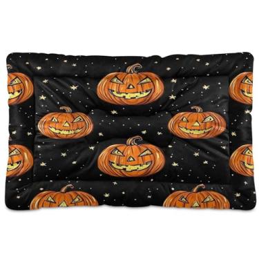 Imagem de Wassud Cama de cachorro com padrões de abóbora de Halloween, camas para cães pequenos, tapete lavável para animais de estimação, cama de gato para dormir, viagens, 45 x 61 cm