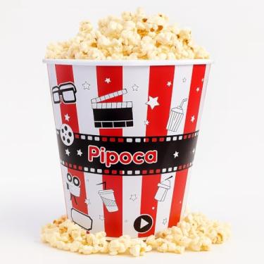 Imagem de Balde de Pipoca Cinema 3 Litros 18cm – Plástico Resistente Livre de BPA, Ideal para Filmes e Séries, Design Decorado Tamanho Grande (Vermelho)