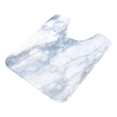 Imagem de Burbuja Tapete de banheiro de mármore branco, tapete de banho absorvente de pelúcia macio, base antiderrapante para piso de banheiro, oval em forma de U