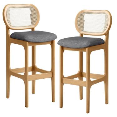 Imagem de Kit 02 Banquetas Altas Para Cozinha Bancada Sala Tela Betta Fixa L02 Linho Cinza Escuro - Lyam