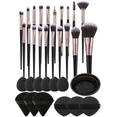 Imagem de Conjunto combinado de 33 peças de 20 pincéis de maquiagem e esponjas de maquiagem em pó pincel de base para líquido, creme e pó - polido, mistura e pincel facial