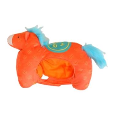 Imagem de KiBcsLic Chapéu de pelúcia em formato de cavalo, acessório de cabeça original para apresentações em festivais e palcos, Laranja