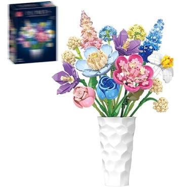 Imagem de Conjunto de blocos de montar buquê de flores, planta artificial eterna artificial, decoração de casa, presente ideal para adultos e crianças, presentes de dia dos namorados para meninas, partículas