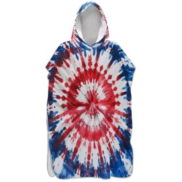 Imagem de Joisal Poncho de surf de secagem rápida para adultos trocador de roupão de praia com capuz toalha de natação azul vermelho branco tie dye ponchos de praia para homens