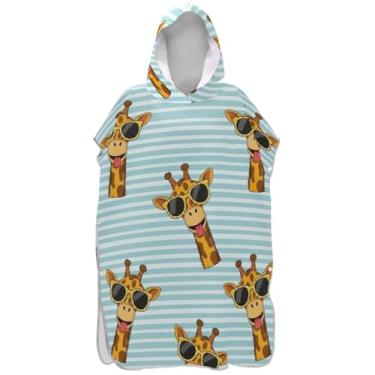 Imagem de Joisal Poncho de surfe para adultos, trocador de roupa, com capuz, toalha de praia, leve, girafas fofas, listras azuis, unissex, poncho adulto com capuz