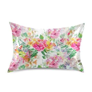 Imagem de Travesseiros refrescantes estampa vibrante aquarela flores plantas cetim engraçado padrão queen king size travesseiro de cama slip king size 101,6 cm x 50,8 cm
