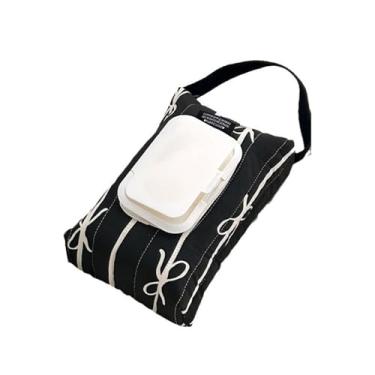 Imagem de REDYY Pacote de armazenamento de lenços umedecidos de algodão resistente com design de listras de laço acolchoado suporte de lenços macios de viagem para mães no caminho caixas de armazenamento de