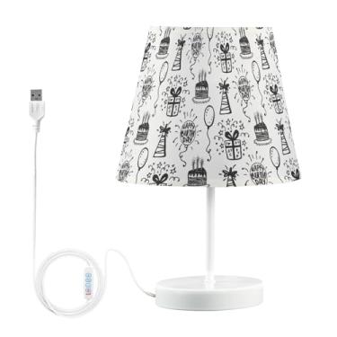 Imagem de Joisal Luminária de mesa de festa de aniversário desenhada à mão para quarto com abajur de mesa LED de linho, lâmpada de livro, decoração de casa, sala de estar