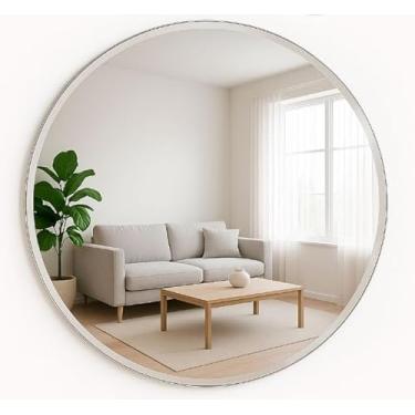 Imagem de Espelho Redondo Decorativo Lapidado em Vidro Real para Sala Quarto e Banheiro Espelho de Parede Moderno (30cm)