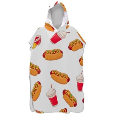 Imagem de Joisal Roupão com capuz fofo de cachorro-quente branco para surfe para adultos toalha de natação com capuz ponchos adultos fofos absorventes para mulheres