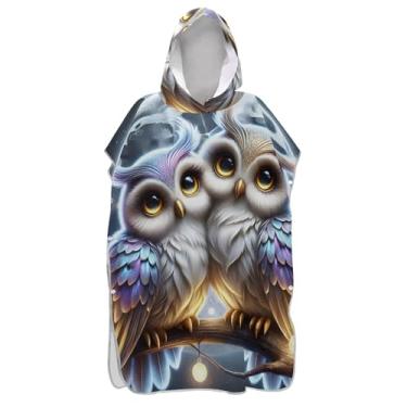 Imagem de TSENQUE Poncho de surfe fofo coruja amor pássaros para adultos trocador de roupa de praia com capuz toalha de banho vestível feminino ponchos com capuz