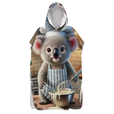 Imagem de TSENQUE Roupão fofo de coala vibrante para adultos, poncho de surfe, poncho masculino plus size, com capuz, toalha de praia com capuz floral