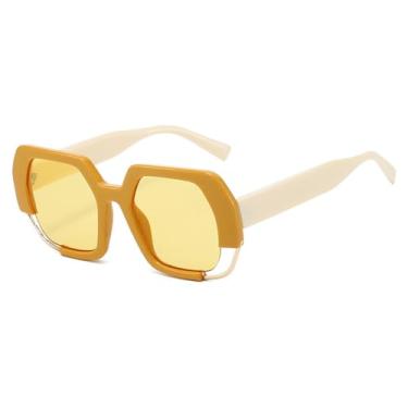 Imagem de Óculos de Sol UV400 - Armação Oval Vazada com Estampa de Leopardo Degradê para Homens e Mulheres, Ideal para Esportes ao Ar Livre, Corrida e Ciclismo, Amarelo