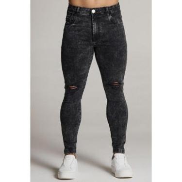 Imagem de Calça Preta Marmorizada Skinny Rasgada Masculina Codi Jeans-Masculino