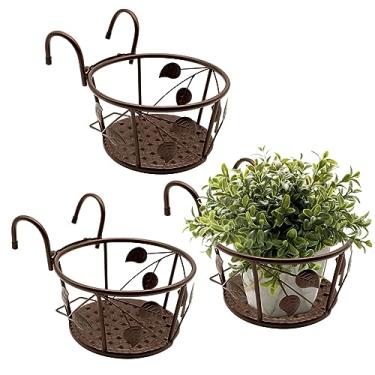 Imagem de NILICAN Cesta suspensa de ferro, suporte para vaso de flores, casa, ao ar livre, varanda, planta, vaso de flores, suporte para cerca, jardim, plantas, produtos de ferro, pacote com 3 (cor champanhe)