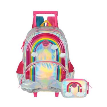 Imagem de Kit Escolar Arco-Íris Mochila Rodas Costas + Estojo Box - Up4you