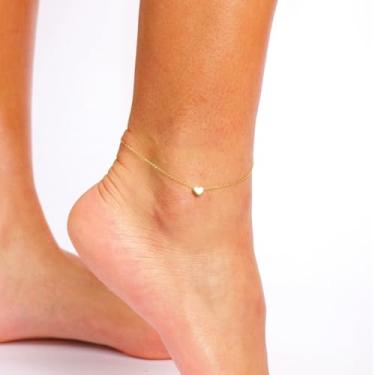 Imagem de Pulseira de tornozeleira feminina, delicada e moderna, pulseira de ouro para mulheres, iniciais de camadas empilháveis, joias da moda | Presente de festa, banhado a ouro 14k/prata 925, Medium, Latão