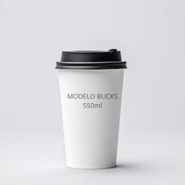 Imagem de Copo de Café Branco com Tampa Preta 550ml - Modelo bucks