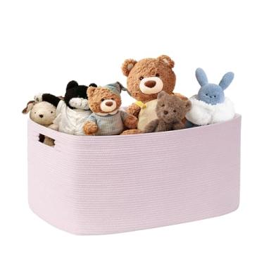 Imagem de SunNewt Cesta de roupa grande para bebês meninas 72L para armazenamento no berçário, cestas de corda de algodão fofas para brinquedos infantis, presentes, cobertor de vime quadrado boho para sala de