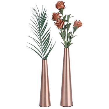 Imagem de Vixdonos Vaso de metal dourado de 10,5/21,6 cm, conjunto de 2 vasos cônicos para decoração de mesa de casamento, decoração de casa (ouro rosa)