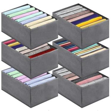 Imagem de Ntwoiee Pacote com 6 organizadores de jeans para armário, organizador de roupas de guarda-roupa dobrável, camisetas organizadoras de gavetas empilháveis com 7 grades para leggings, suéter, jeans