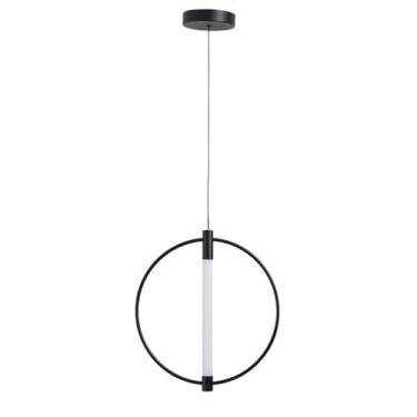 Imagem de Luminária pendente de cabeceira, modelo Ring Metal com cúpula longa em acrílico, lustre moderno de LED - 5W - 3000K, luminária de teto linear em formato de anel para sala de estar e quarto.