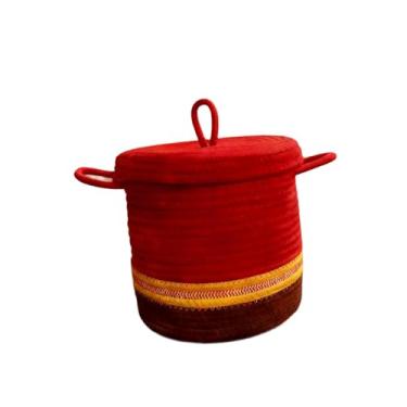 Imagem de AFXGUSD Cesto Redondo de Corda com Tampa, Caixa Organizadora Trançada para Quarto, Ideal para Guardar Toalhas E Cosméticos, Vermelho, Tamanho real