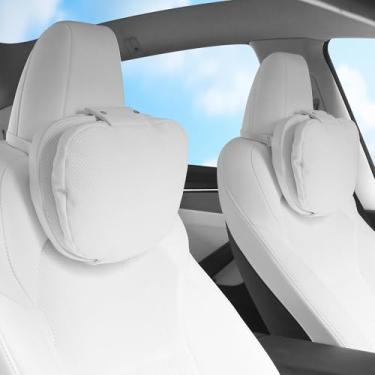 Imagem de Dapucarin Travesseiro de encosto de cabeça de carro para dirigir, travesseiro de pescoço com design de couro de dupla face, suporte de pescoço de suavidade respirável, travesseiro de viagem com ajuste