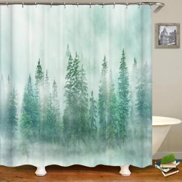Imagem de Cortina de chuveiro com estampa de floresta de pinheiros enevoados, cortina de banho, tecido impermeável, gancho para decoração de casa, cortina de chuveiro 110 x 79 pol. - 280 x 200 cm/LxA