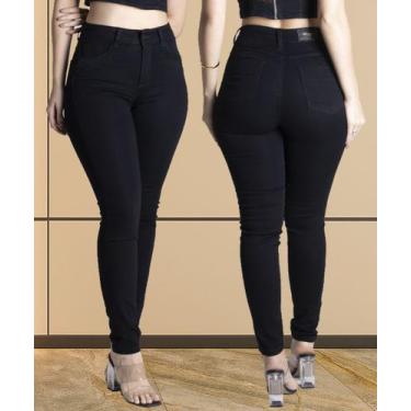 Imagem de Calça Jeans Feminina Cintura Alta Preta Tecido Premium Original - Sawa