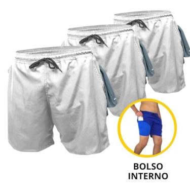 Imagem de 3 Bermudas 2 em 1 Tactel com Segunda Pele Masculino (GG, Branco)